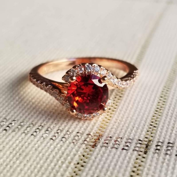 New 18K Gold Plated Round Cut Ruby Diamond Ring for Women - Picture 7 of 10